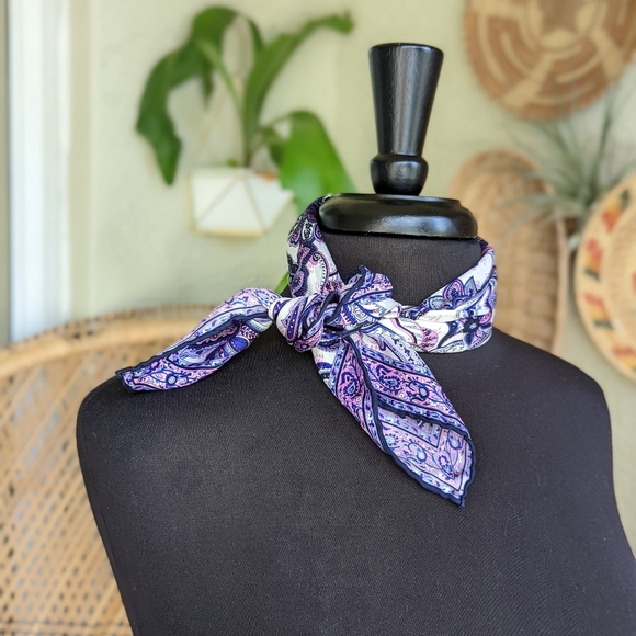 Vintage Accessories - Vintage Y2K Silk Scarf Purple Paisley Bohemian Hippie Hair Tie Made In Italy